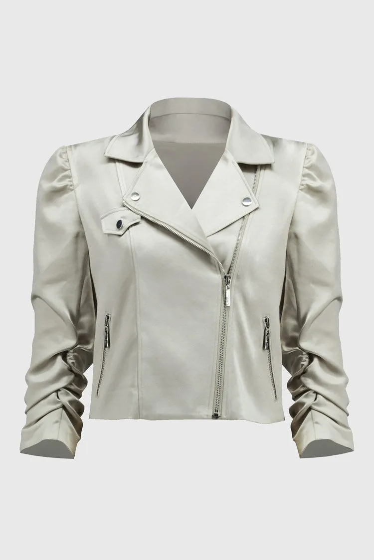 Joseph Ribkoff Satin Moto Jacket With Zippers