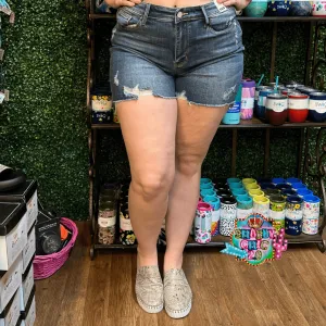 Judy Blue Distressed Shorts Medium Blue