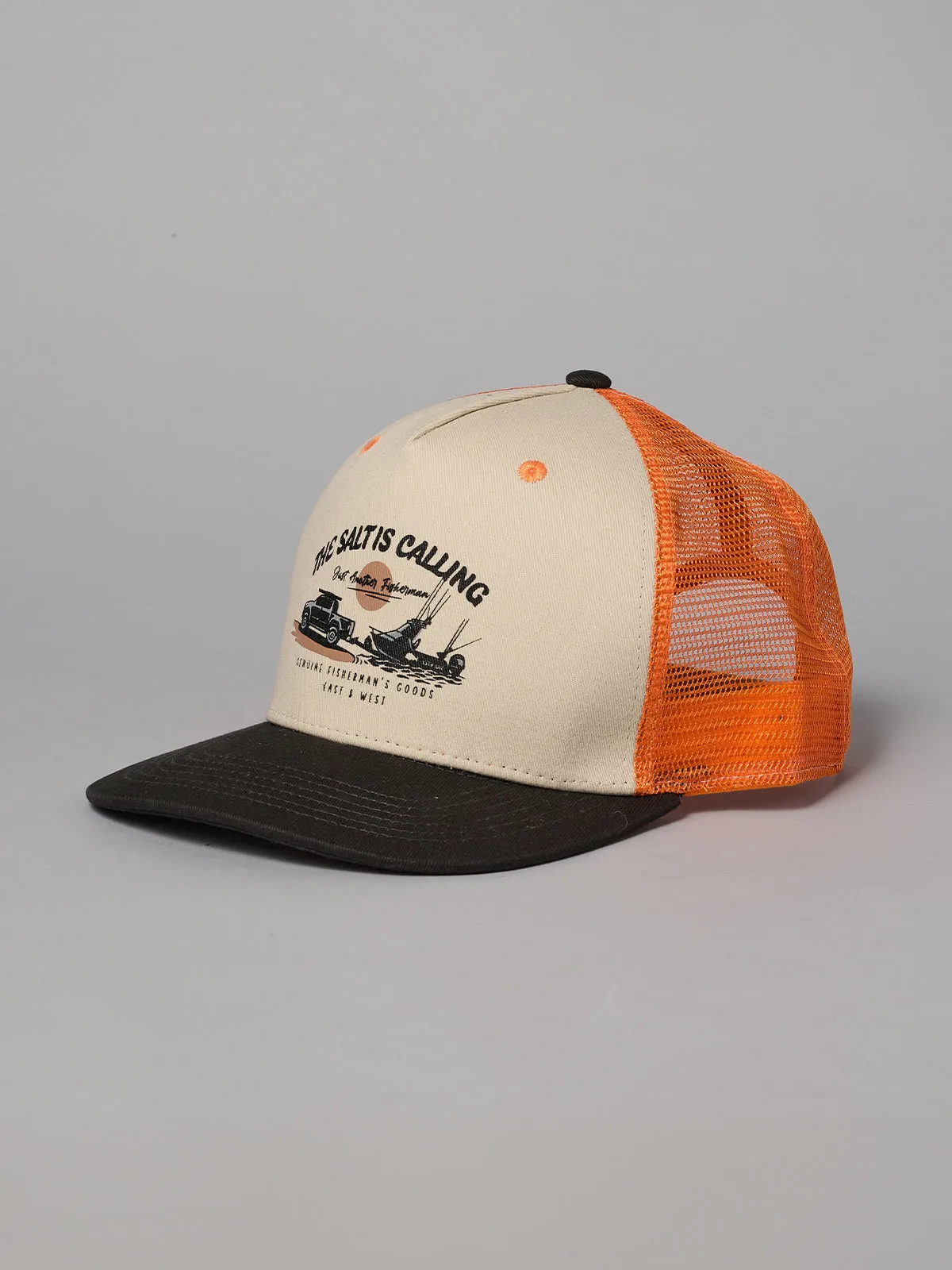 JUST ANOTHER FISHERMAN SALT IS CALLING TRUCKER CAP - ANTIQUE WHITE/ORANGE