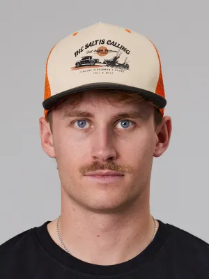 JUST ANOTHER FISHERMAN SALT IS CALLING TRUCKER CAP - ANTIQUE WHITE/ORANGE
