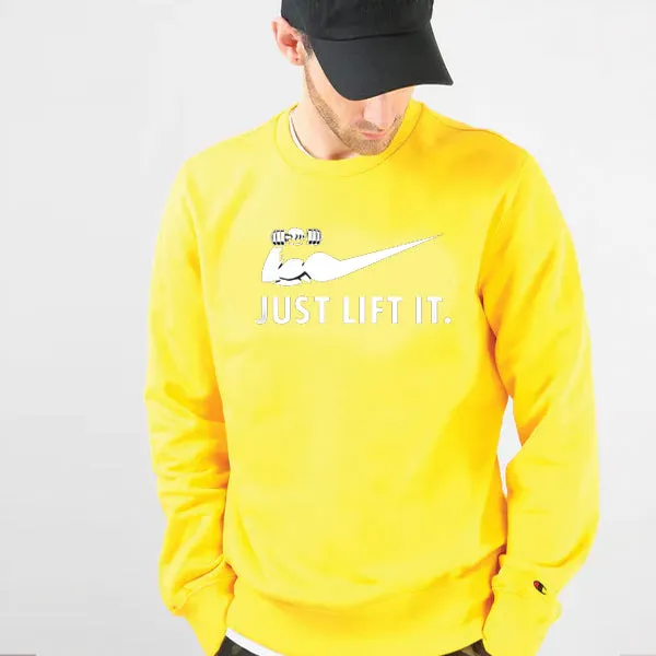Just Lift It printed Winter Sweatshirt Yellow