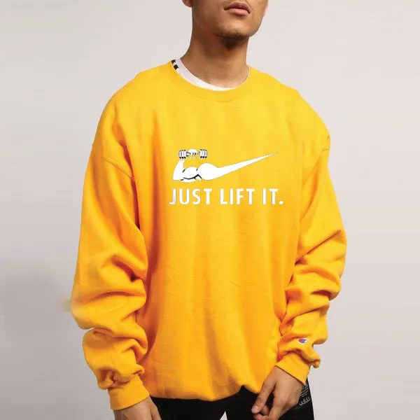 Just Lift It printed Winter Sweatshirt Yellow