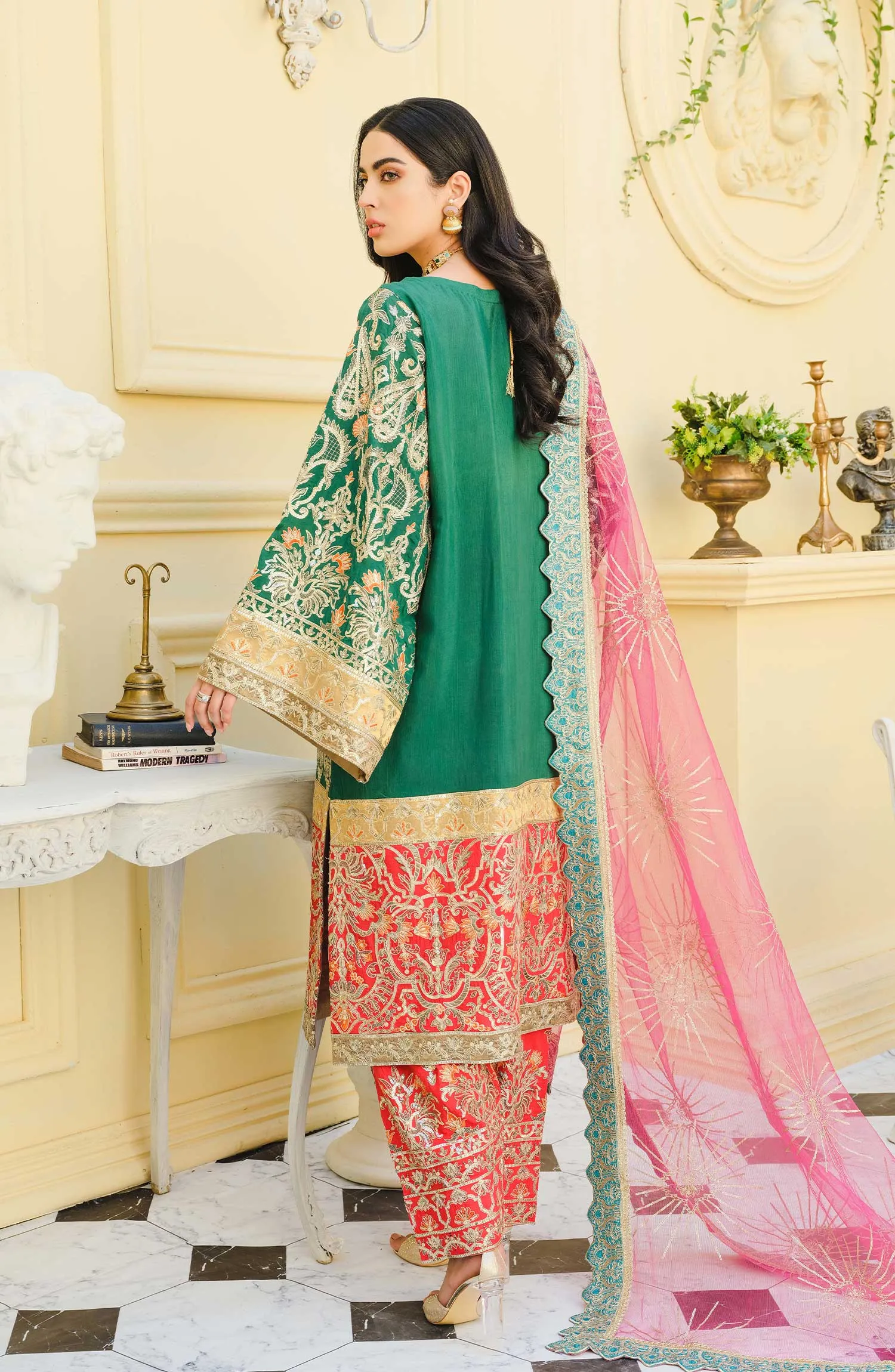 Kameez Salwar Online in Green and Red Color #PF421