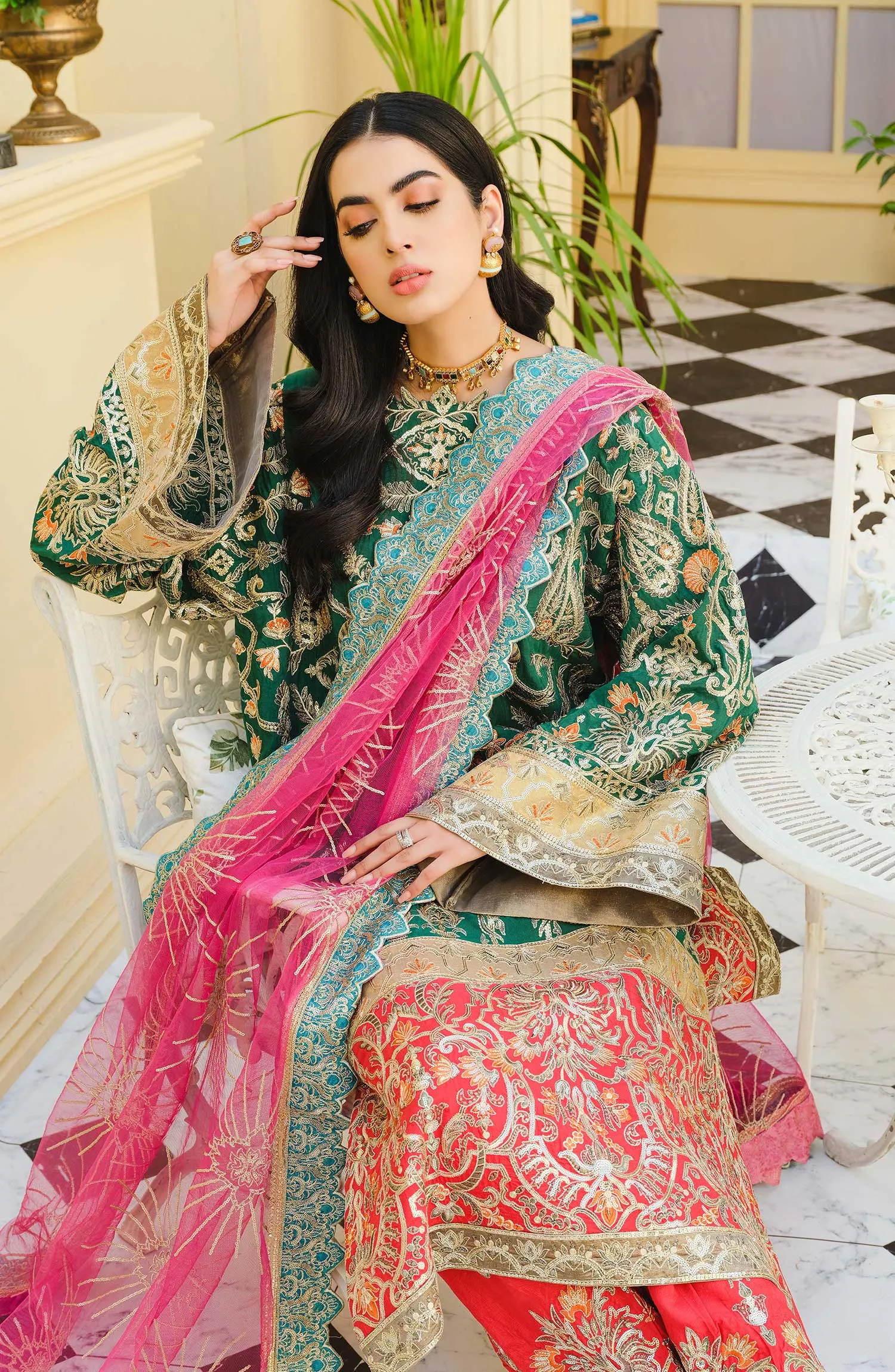 Kameez Salwar Online in Green and Red Color #PF421