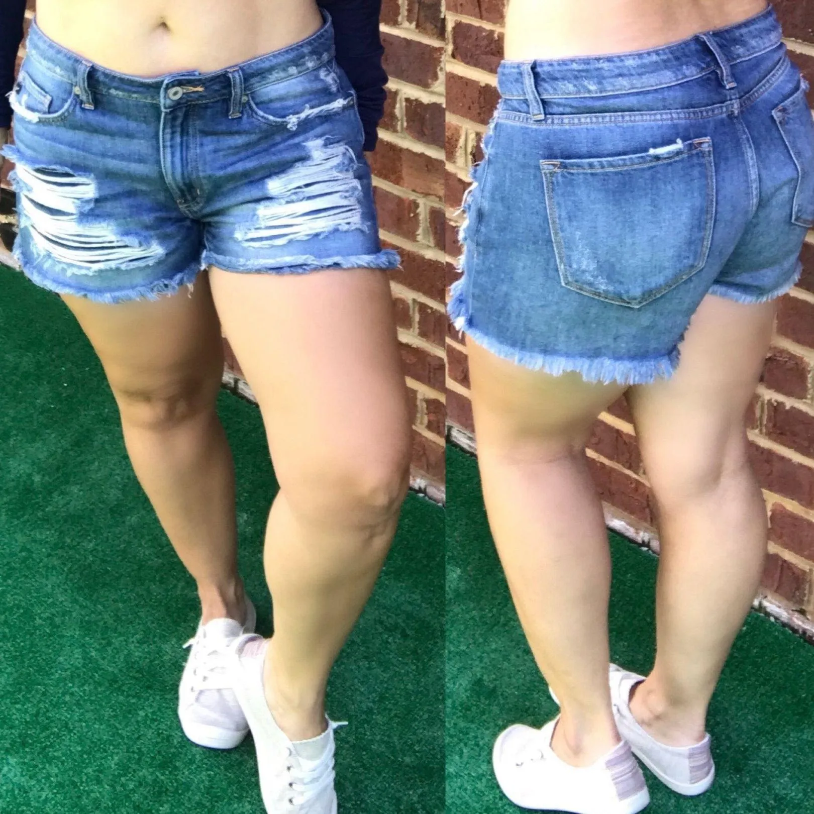 KANCAN KC8377L Mid Rise Light Wash Distressed Denim Shorts