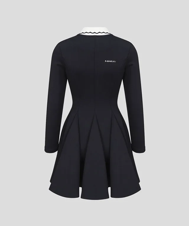 KANDINI Zip-Up Flared Dress - Navy