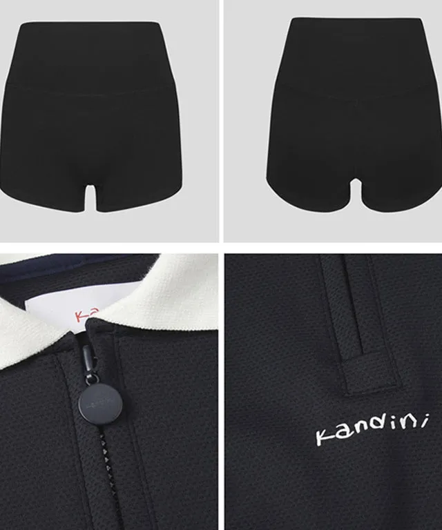 KANDINI Zip-Up Flared Dress - Navy