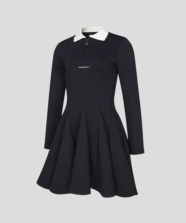 KANDINI Zip-Up Flared Dress - Navy