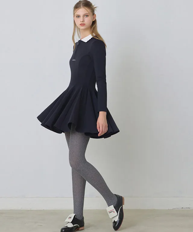 KANDINI Zip-Up Flared Dress - Navy