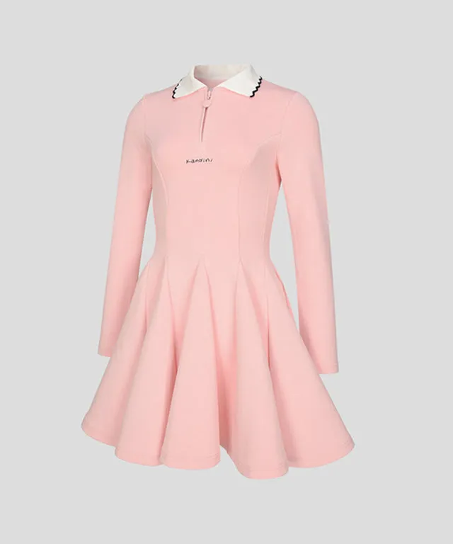 KANDINI Zip-Up Flared Dress - Pink