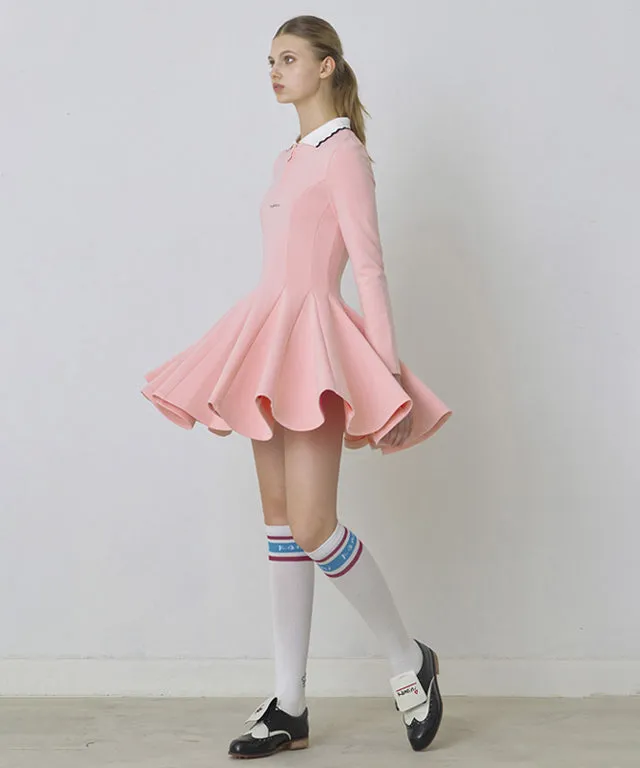 KANDINI Zip-Up Flared Dress - Pink