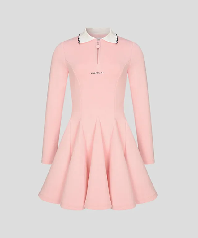KANDINI Zip-Up Flared Dress - Pink