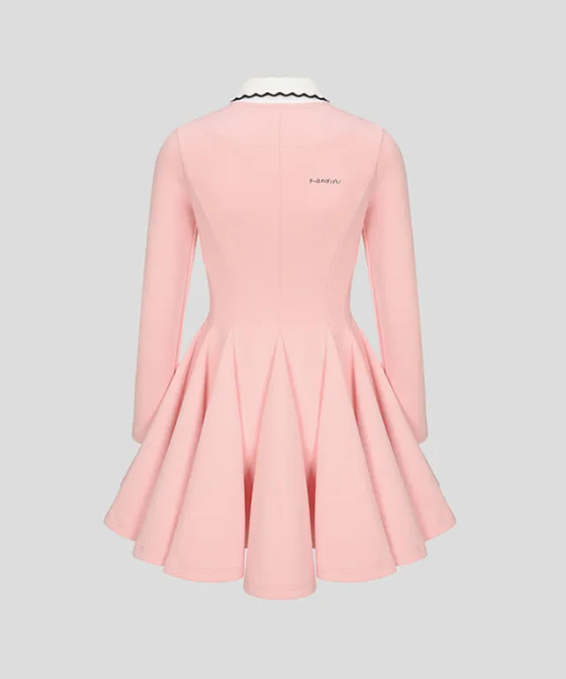 KANDINI Zip-Up Flared Dress - Pink
