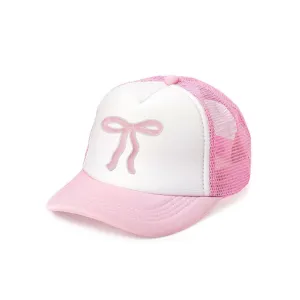 Kids Coquette Bow Patch Trucker Hat - Pink/White