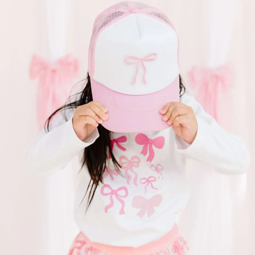 Kids Coquette Bow Patch Trucker Hat - Pink/White