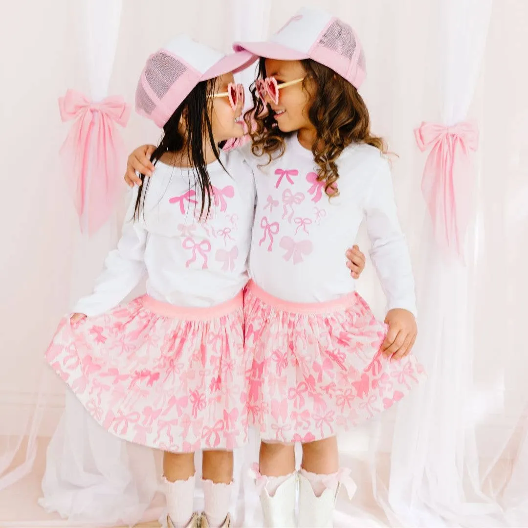 Kids Coquette Bow Patch Trucker Hat - Pink/White