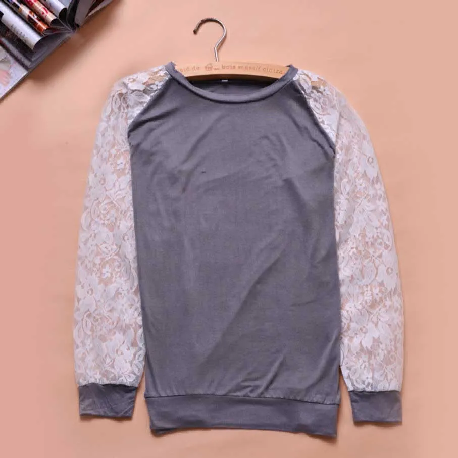 Lace Blouse Shirt female Long Sleeve Blouse Shirt Blouse Shirt Tops Solid O Neck Casual clothing