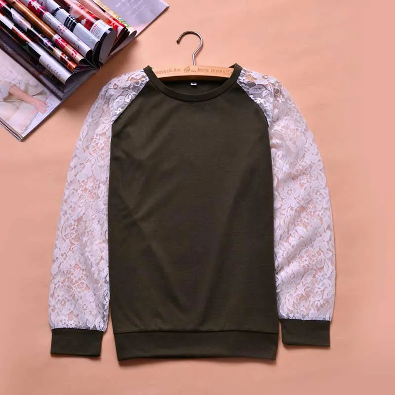 Lace Blouse Shirt female Long Sleeve Blouse Shirt Blouse Shirt Tops Solid O Neck Casual clothing