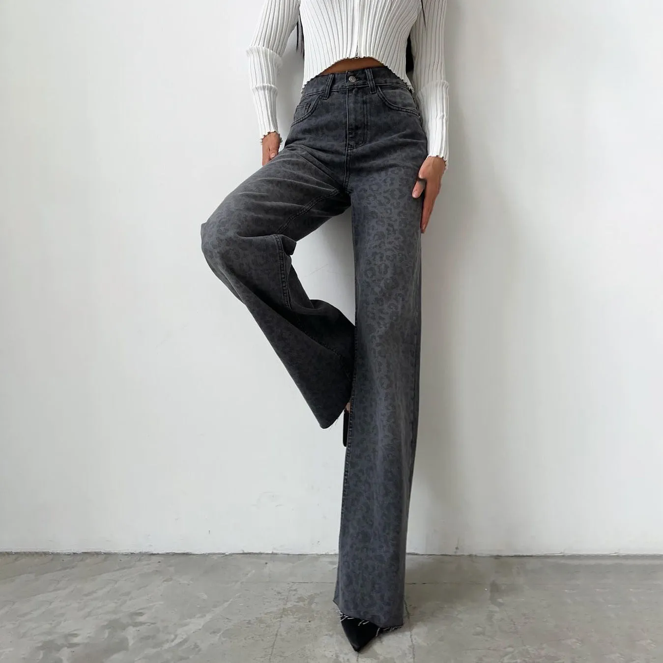 Leopard Print High Waisted Straight Leg Pants