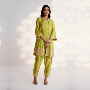 Lime Lush Top and Pants Set with Full Sleeves Jacket