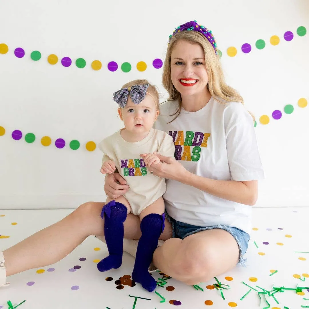 Mardi Gras Patch Long Sleeve Romper