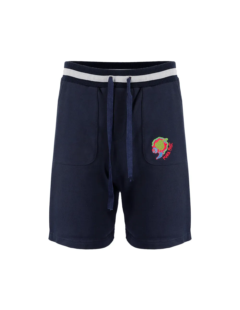 MARK FAST MEN OVERSIZE NAVY CASUAL SPORTS SHORTS WITH MF MONSTER PARK EMBROIDERY
