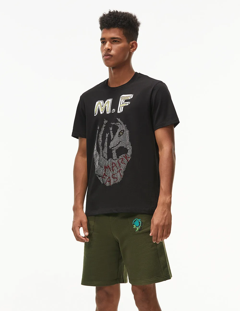 MARK FAST MEN OVERSIZE NAVY CASUAL SPORTS SHORTS WITH MF MONSTER PARK EMBROIDERY