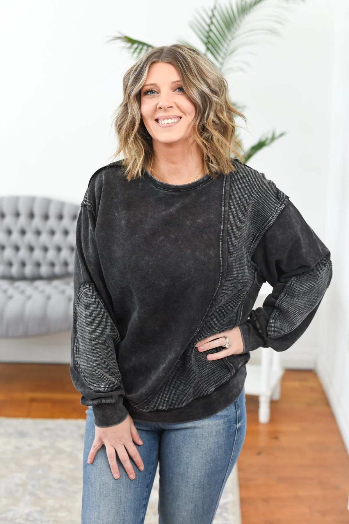Marley Mineral Wash Terry Patch Pull Over Top