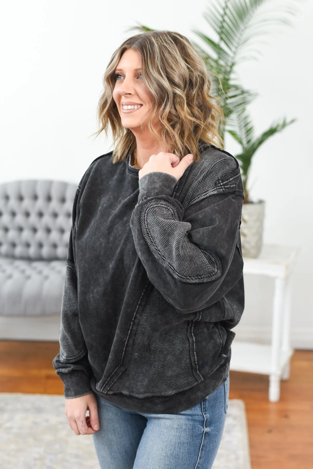 Marley Mineral Wash Terry Patch Pull Over Top