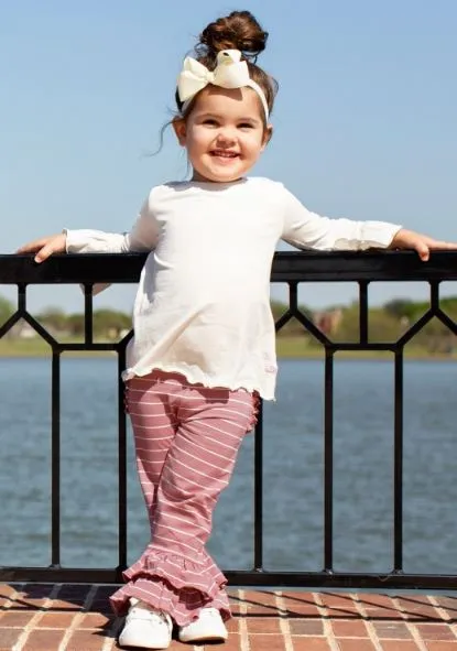 Mauve & Ivory Stripe Ruffle Pants