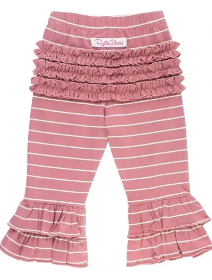 Mauve & Ivory Stripe Ruffle Pants