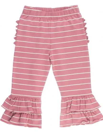 Mauve & Ivory Stripe Ruffle Pants