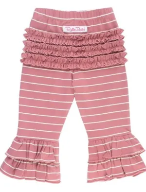 Mauve & Ivory Stripe Ruffle Pants