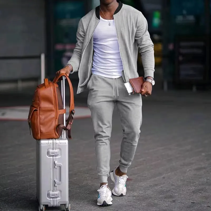 Mens Fashion Zip-Up Jacket with Pants Outfit Set