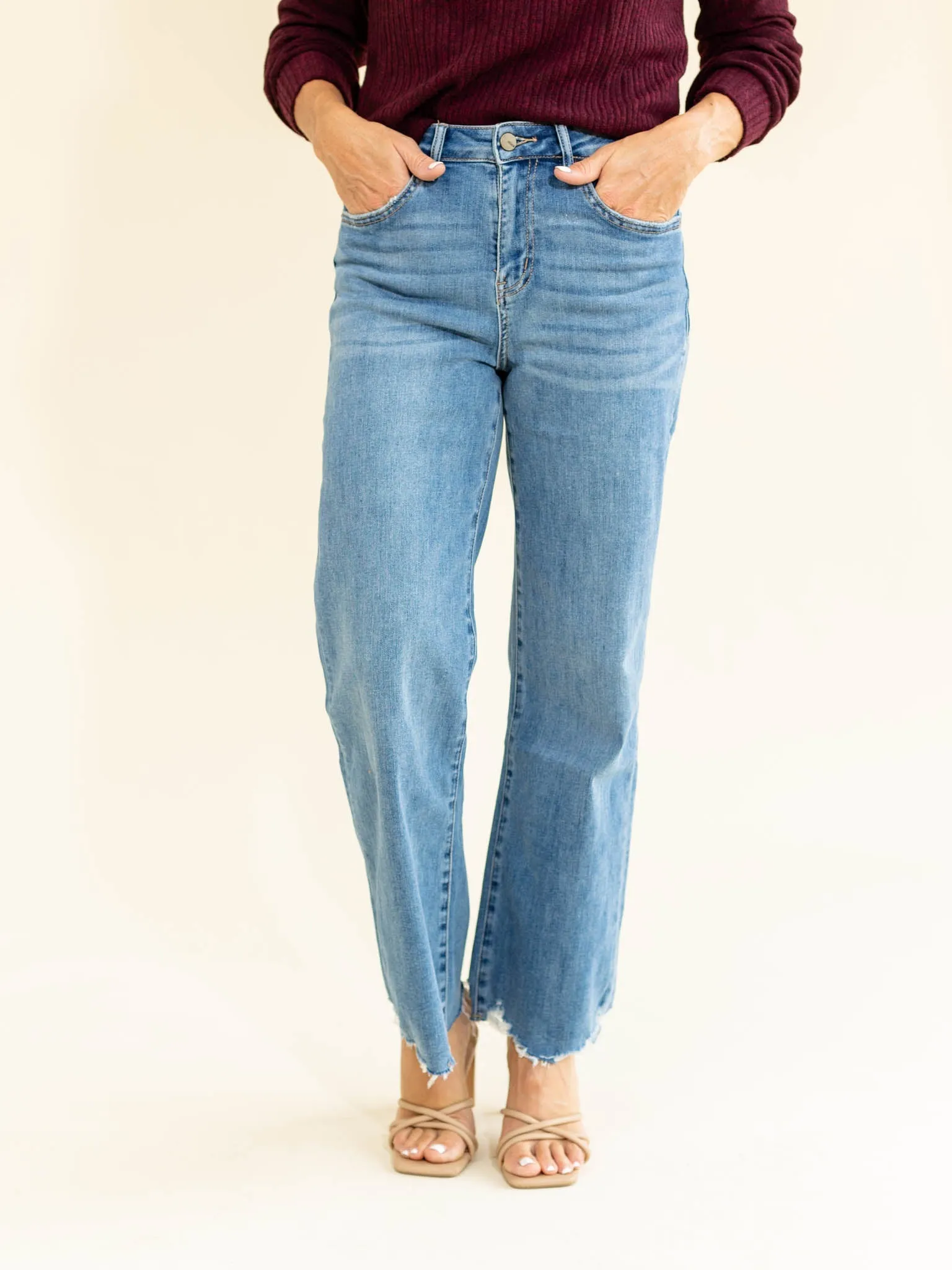 MICA Blue Jays High Rise Hem Detail Wide Leg