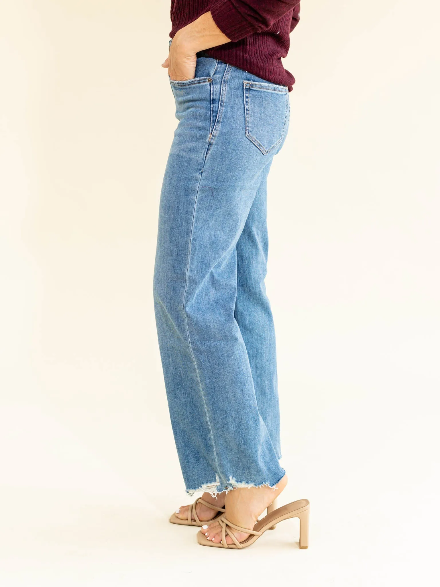 MICA Blue Jays High Rise Hem Detail Wide Leg