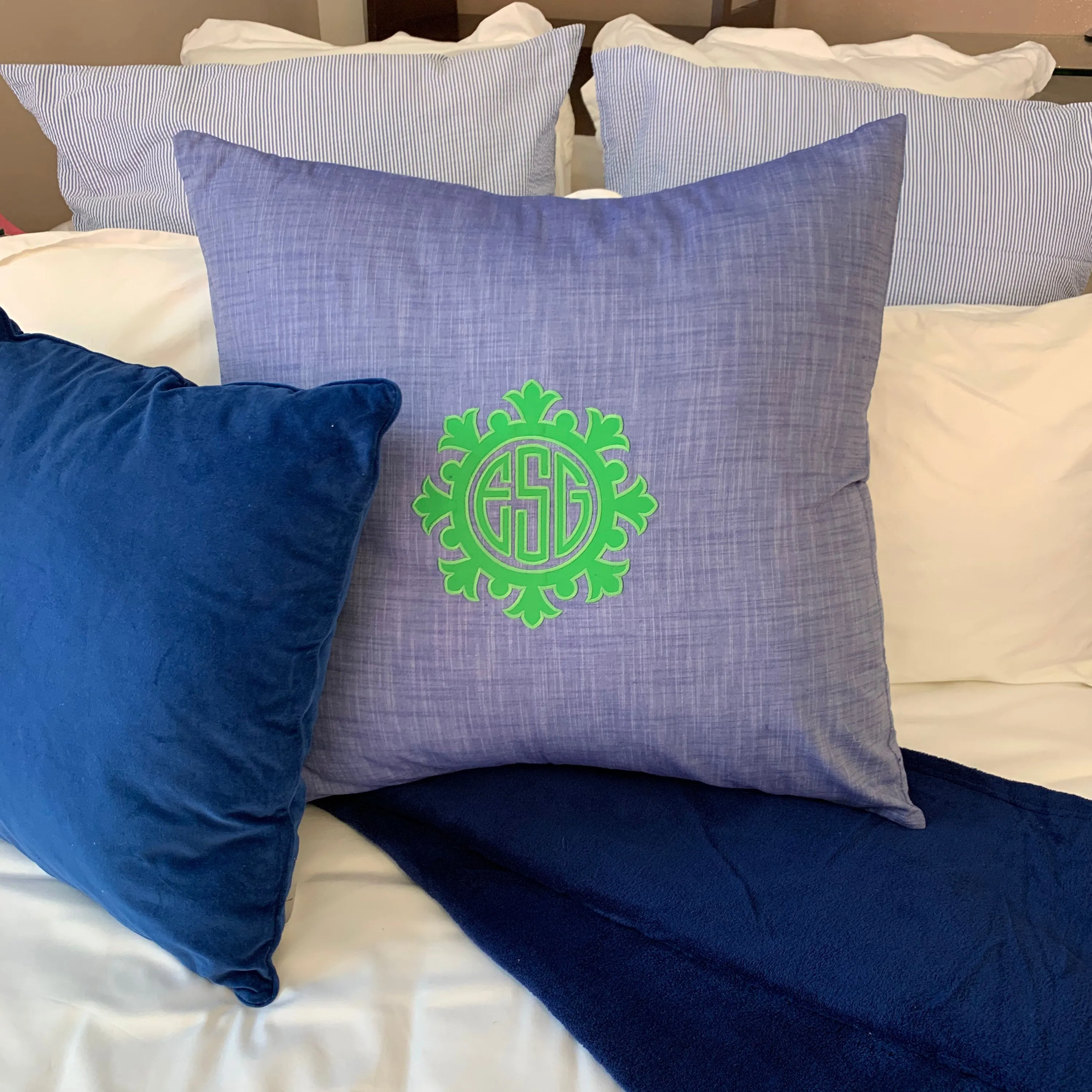 Monogrammed Applique Chambray Euro Sham