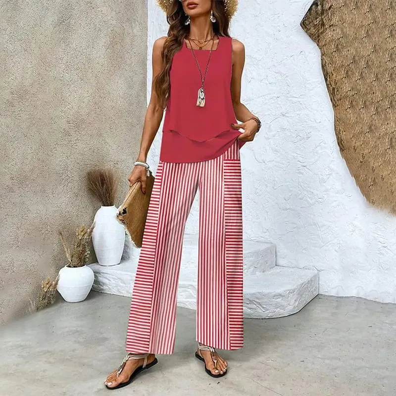 🔥Mother's Day Hot Sale 50% OFF🌺Women's Trendy Print 2 Piece Outfits Sleeveless Top & Pants