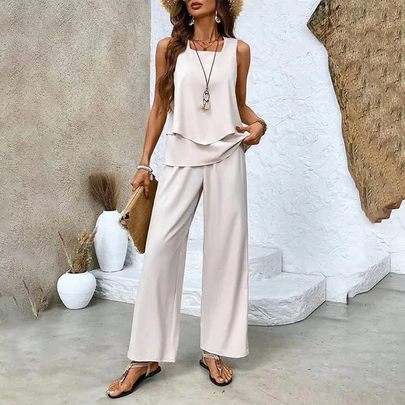 🔥Mother's Day Hot Sale 50% OFF🌺Women's Trendy Print 2 Piece Outfits Sleeveless Top & Pants