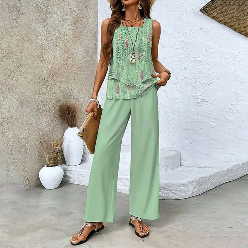 🔥Mother's Day Hot Sale 50% OFF🌺Women's Trendy Print 2 Piece Outfits Sleeveless Top & Pants