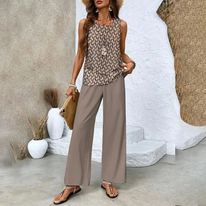 🔥Mother's Day Hot Sale 50% OFF🌺Women's Trendy Print 2 Piece Outfits Sleeveless Top & Pants
