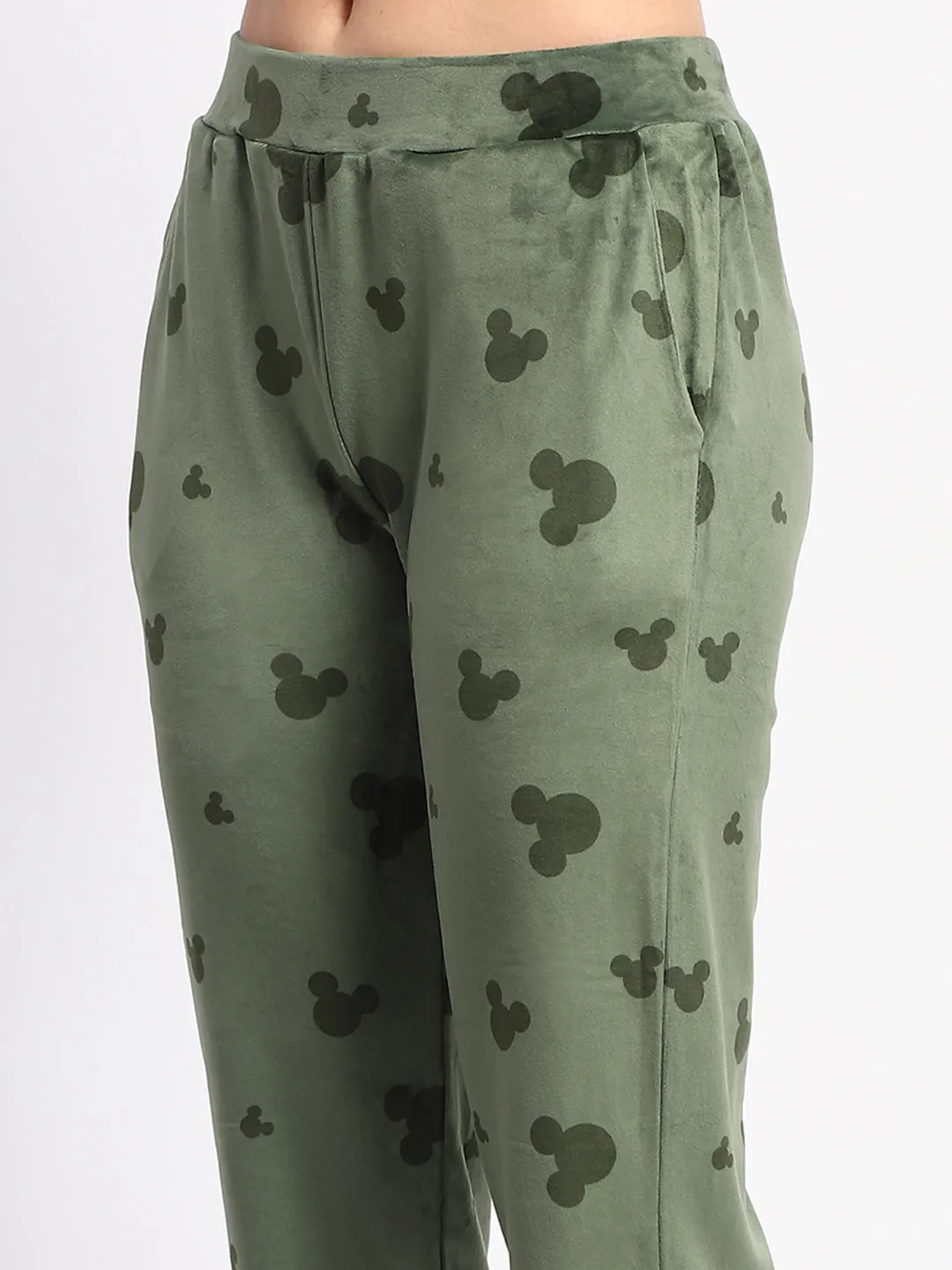 mSECRET Typography Adorned  Zipped Top and Bottom Green  Night Suit