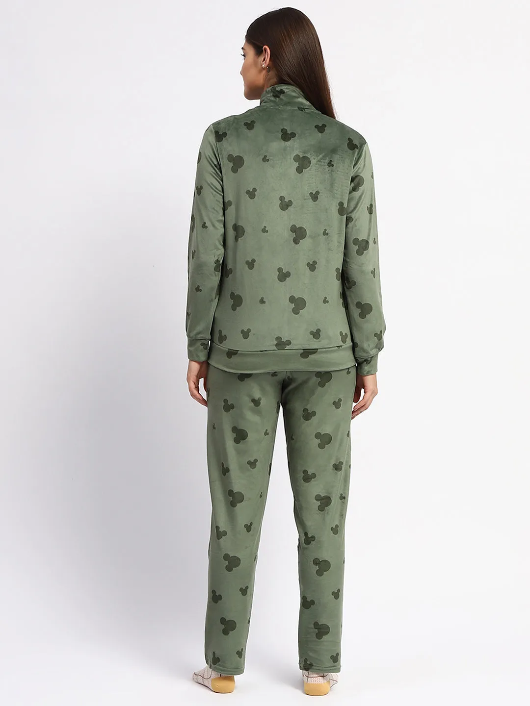 mSECRET Typography Adorned  Zipped Top and Bottom Green  Night Suit