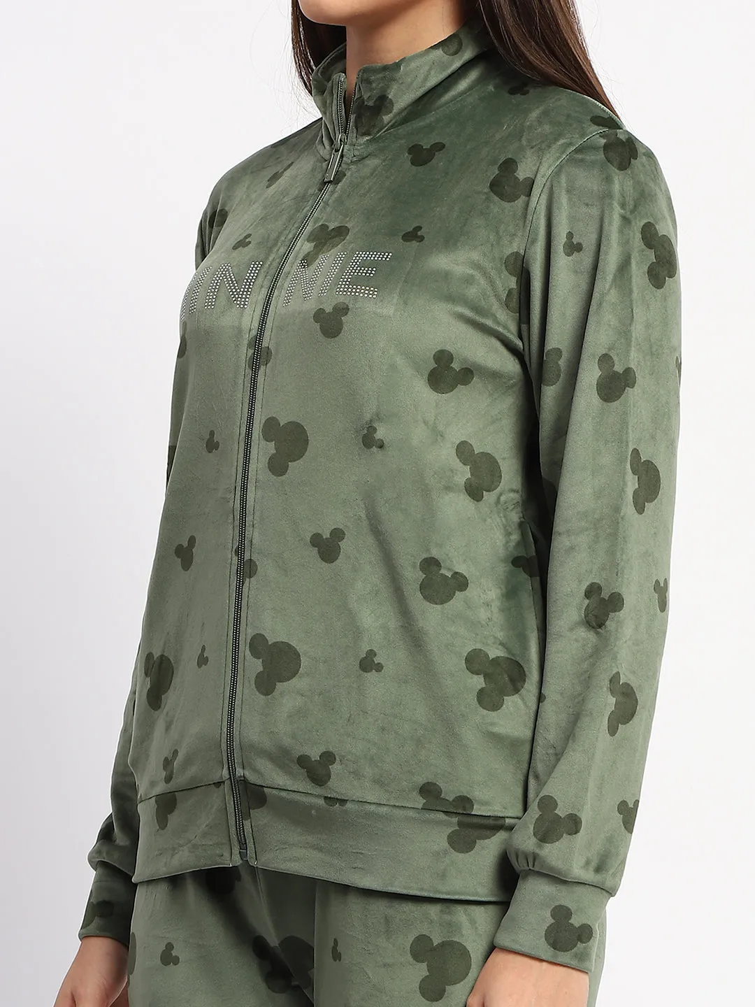 mSECRET Typography Adorned  Zipped Top and Bottom Green  Night Suit