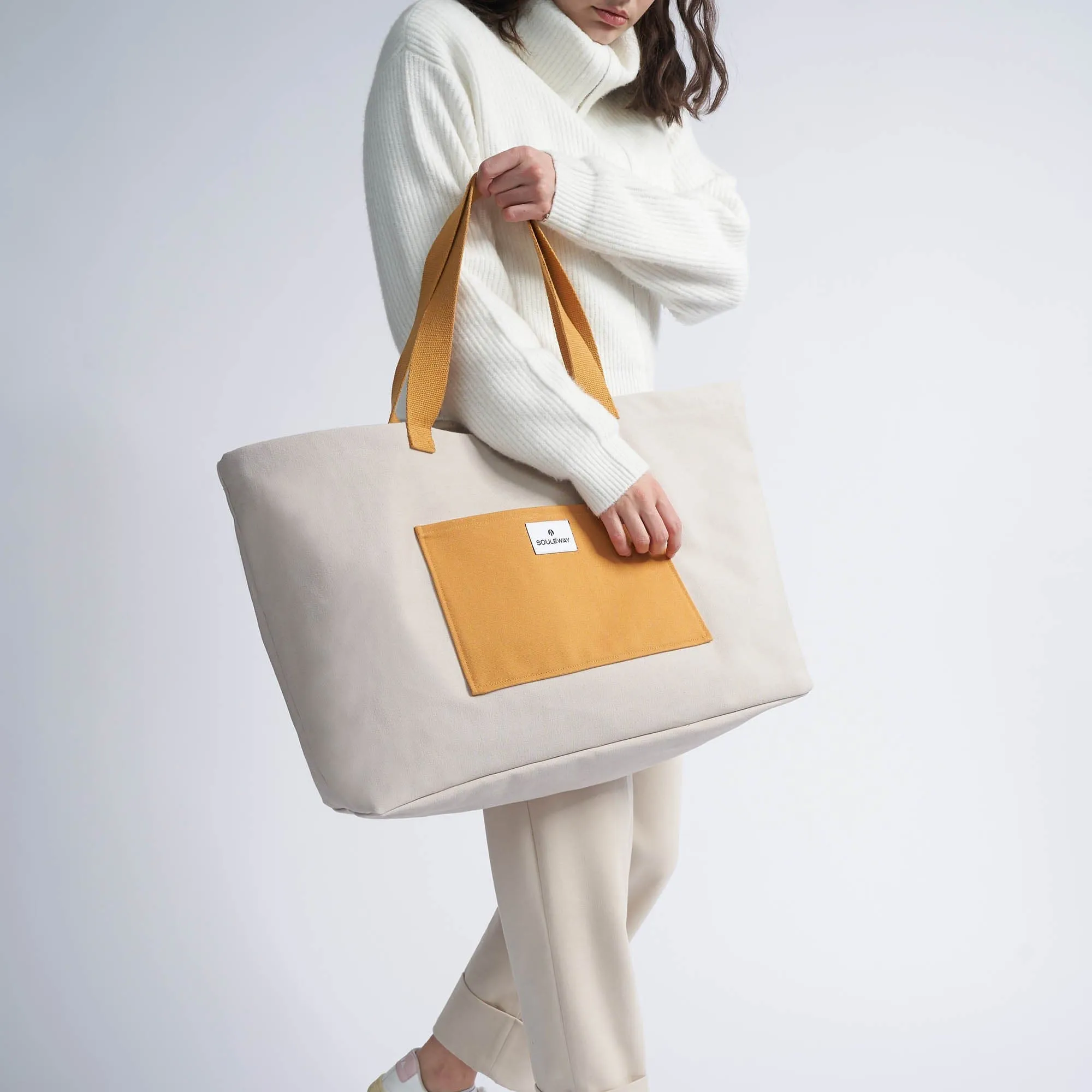 Natural Cotton Canvas Shopper | Sand & Mustard