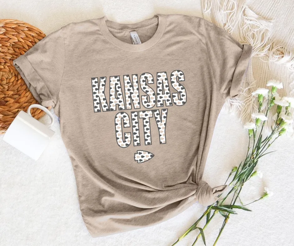 Neutral Kansas City w/ Arrowhead Pattern Fill Tan Graphic Tee