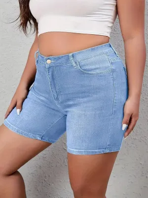 NEW Plus Size High-Rise Stretch Denim Shorts - Ultra-Comfortable, Distressed Details, Perfect for Casual Summer Fashion - Womens Classic Jean Shorts for Warm Weather Sz 2X
