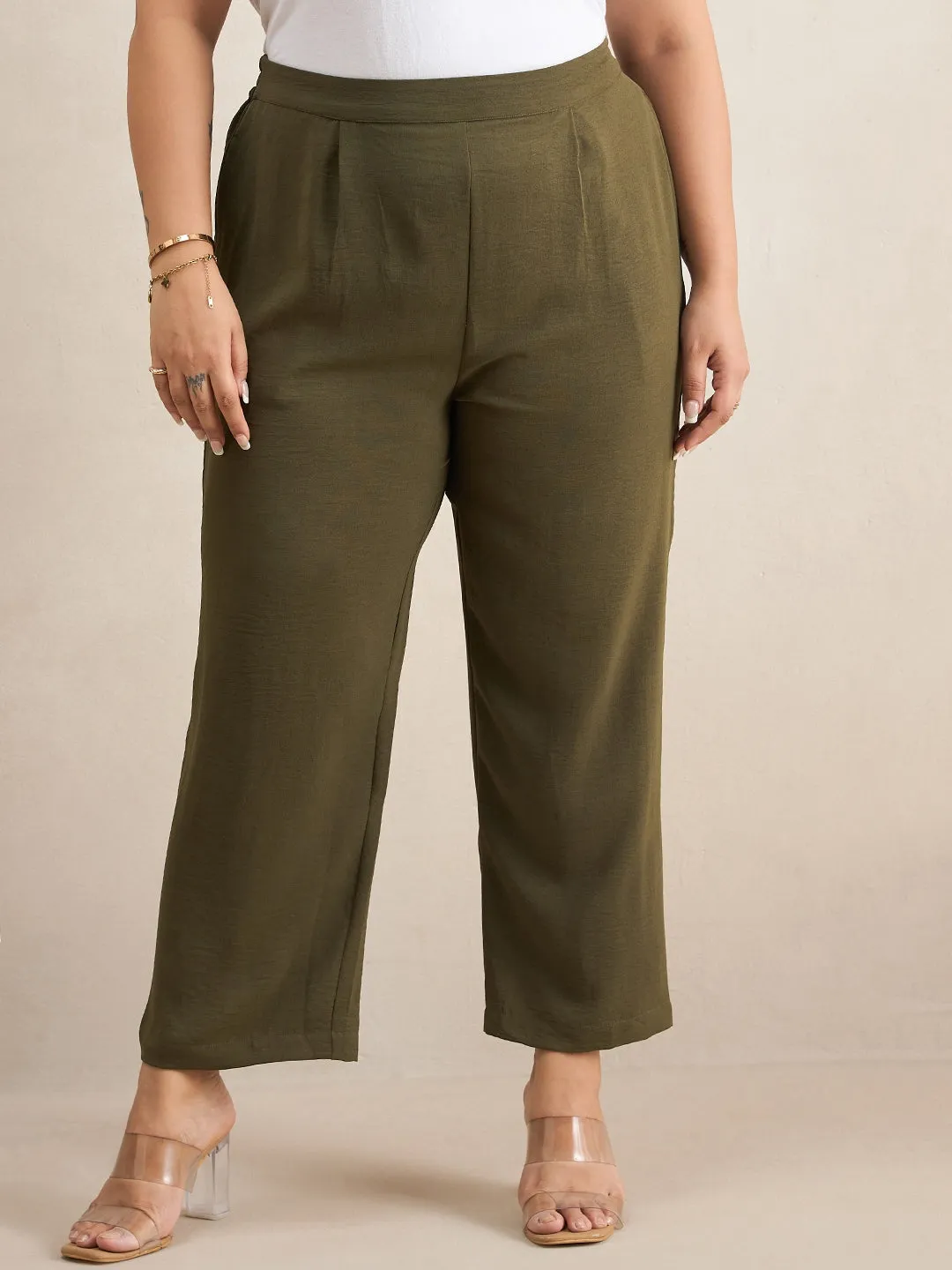 Olive Asymmetric Shirt And Pants Co-Ord Set