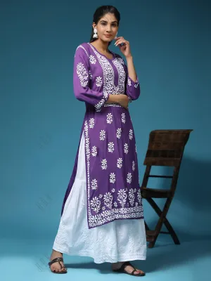 Premium Hand Embroidery Chikankari Kurta Modal Cotton- Purple