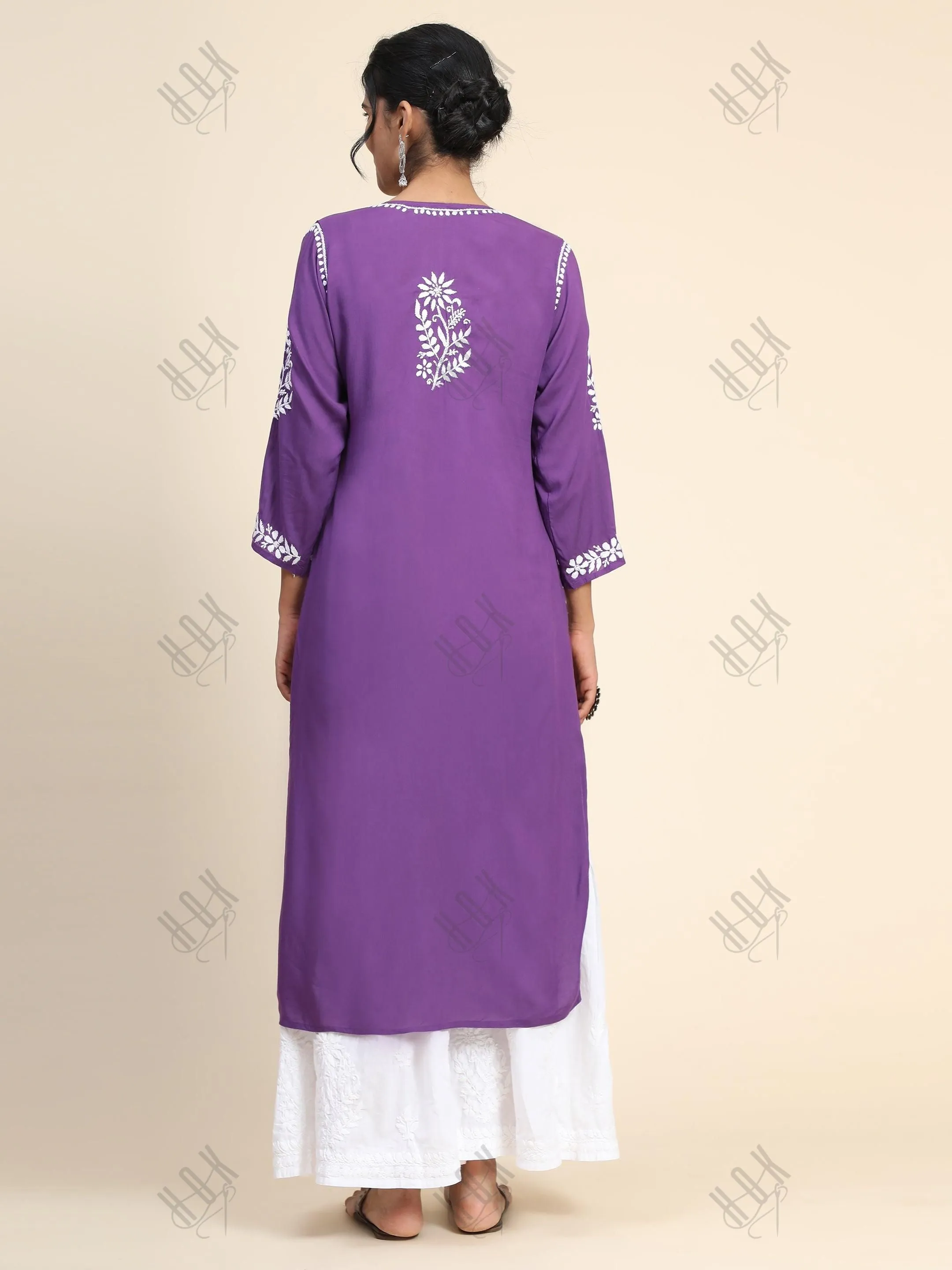 Premium Hand Embroidery Chikankari Kurta Modal Cotton- Purple